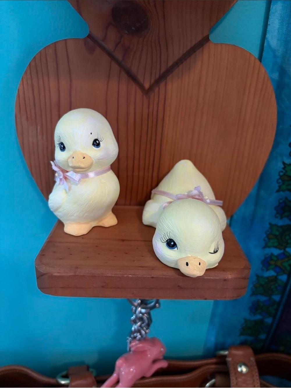 Vintage Ceramic Pastel Yellow Kitsch Baby Duck Figurines Pair Set of 2🎀🐣